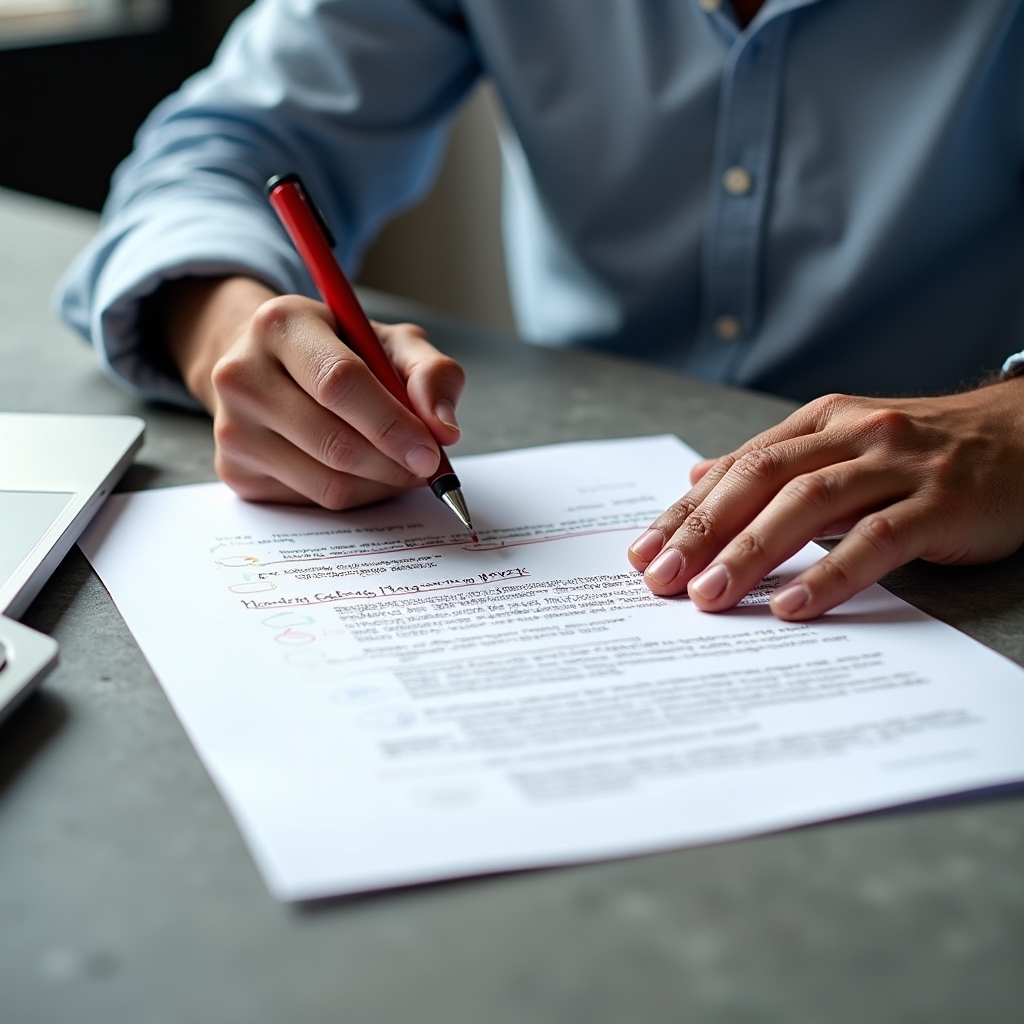 Person marking up a printed webpage with a pen to show heading structure